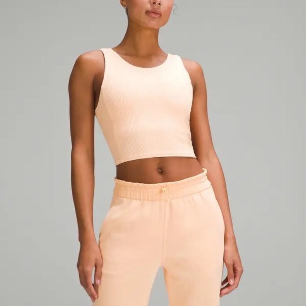 Lululemon Ribbed Softstreme Cropped Tank Top, Peach Bellini, size 2